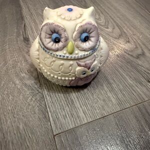 Whimsical Owl Trinket Box - Cream and Purple